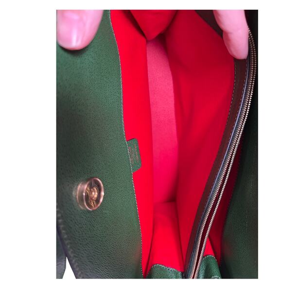 Vintage Celine Bag Green Leather Top Handle Shoulder Tote Made in Italy - Picture 7 of 15